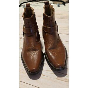 Alberto Fellini Cowboy Ankle Boots Mens Size 9.5 Western Faux Leather Side Zip
